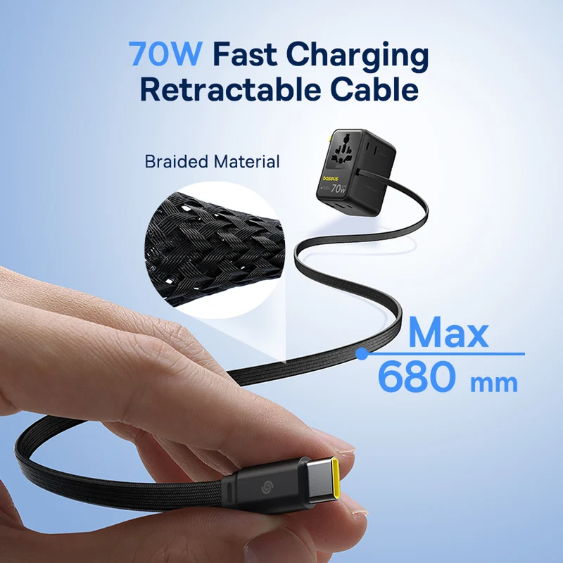 Baseus EnerCore CG11 70W GaN Universal Travel Adapter with Retractable Cable - Image 7