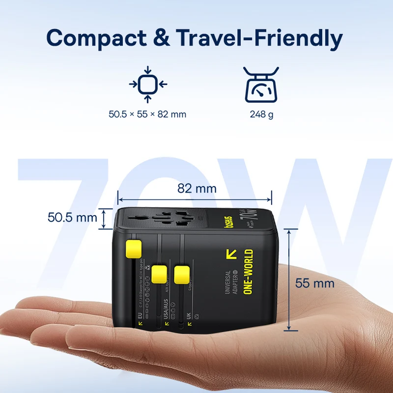 Baseus EnerCore CG11 70W GaN Universal Travel Adapter with Retractable Cable - Image 5